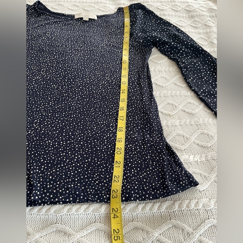 LOFT Navy Blue Speckled Dots Blouse Rayon Blend Women’s Size Small - Picture 13 of 16